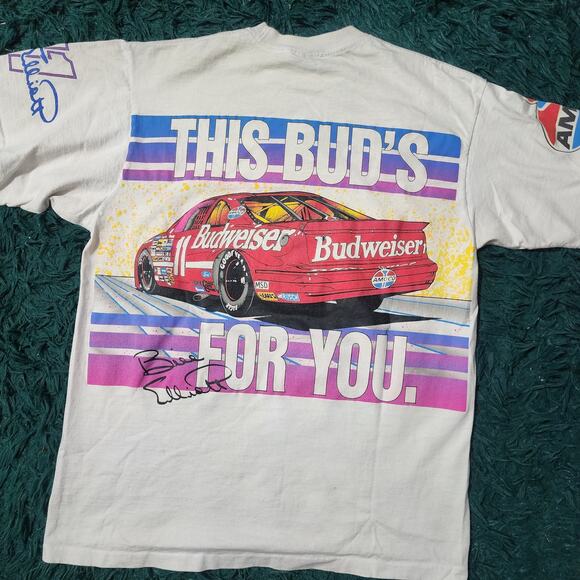 Vintage 1992 Bill Elliott Budweiser NASCAR Tee “Horsepower” XL USA Made 23x30 - Picture 2 of 10